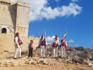 comino tower reenactment, short hike while on  Boat trip 