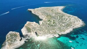 comiotto island comino, drone shot by outdoor explorers malta boat charters